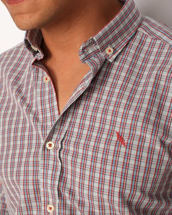 Smart Fit  Sky Blue & Red Checked Shirt - Image 4