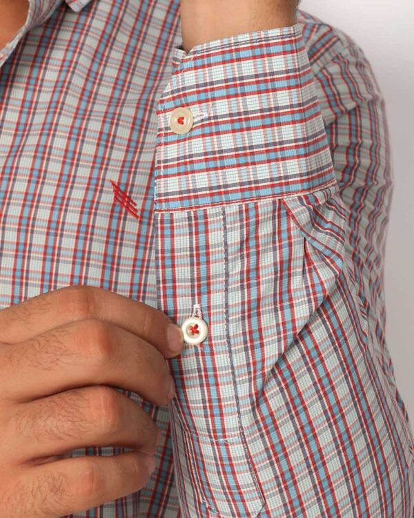 Smart Fit  Sky Blue & Red Checked Shirt - Image 5